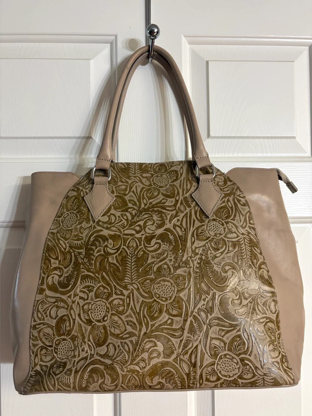 Vera Pelle Floral Tote Italian Leather Handbag