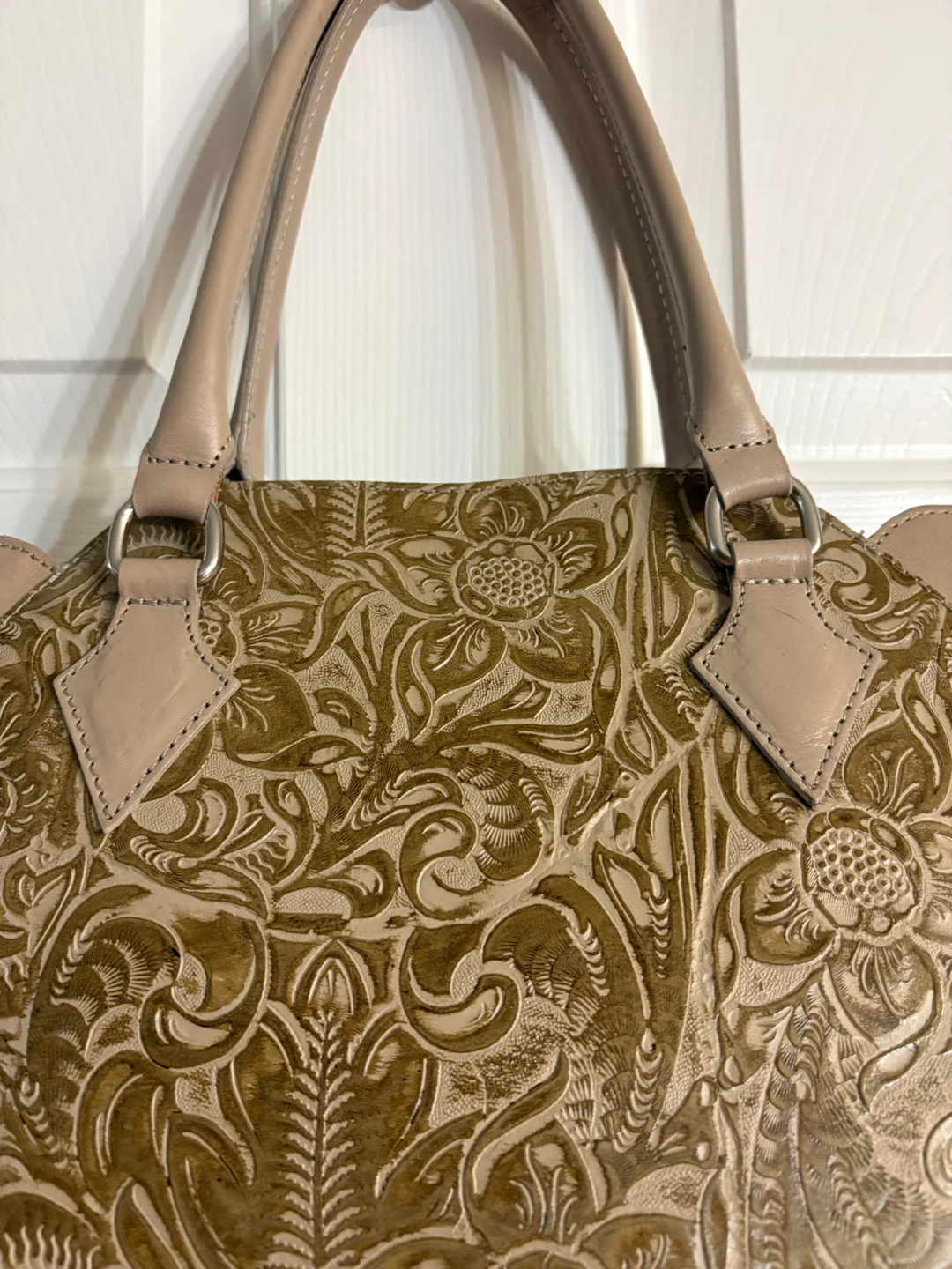 Vera Pelle Floral Tote Italian Leather Handbag - photo 2