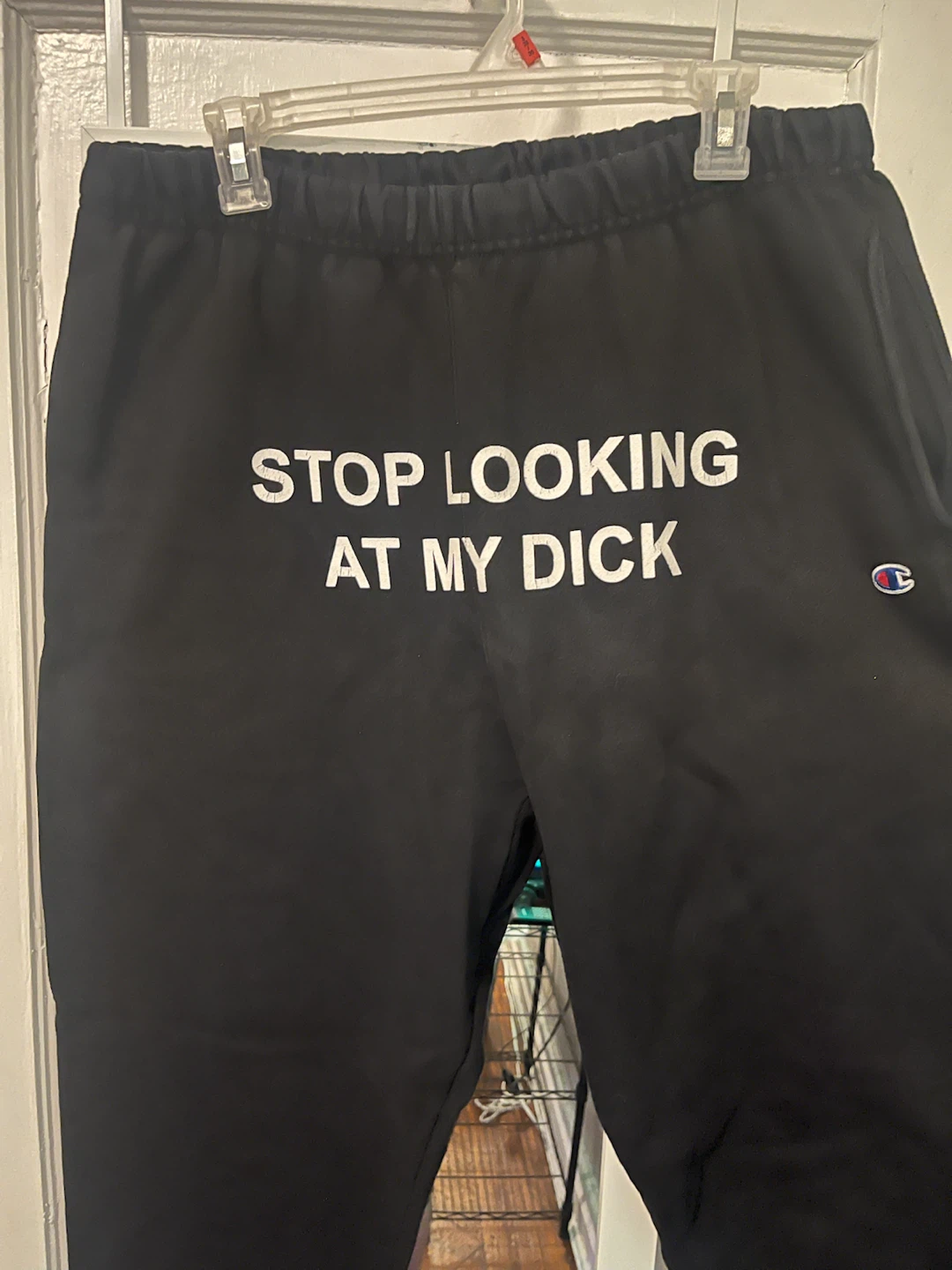 Champion ‘Stop looking at my d*ck’ Black Sweatpants - photo 2