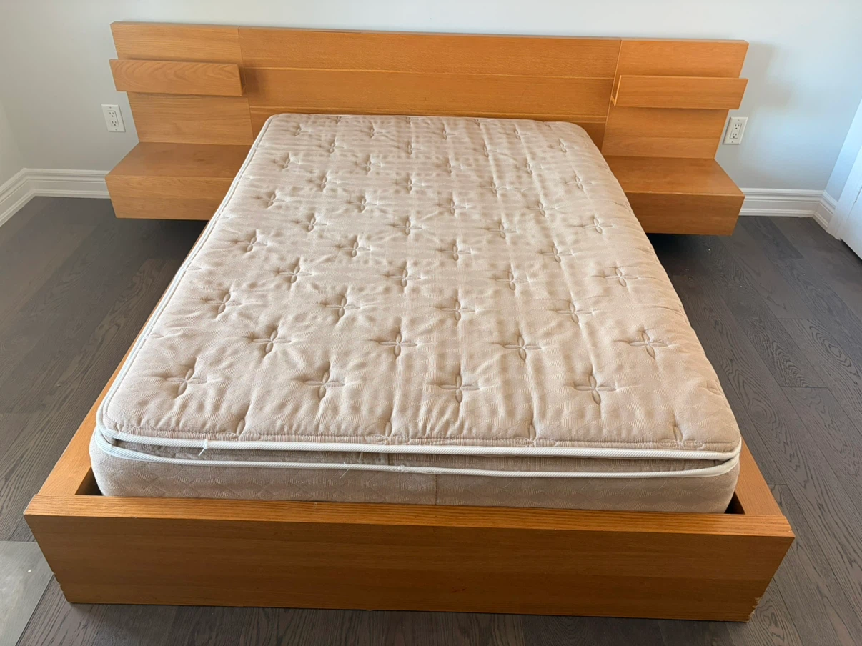 Queen Size Wooden IKEA Bed with Attached Nightstands