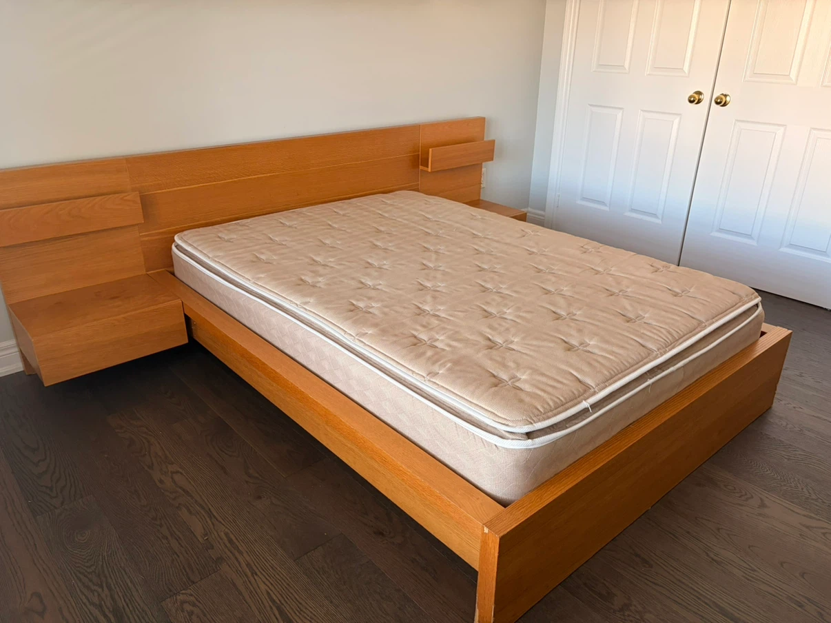 Queen Size Wooden IKEA Bed with Attached Nightstands - photo 2