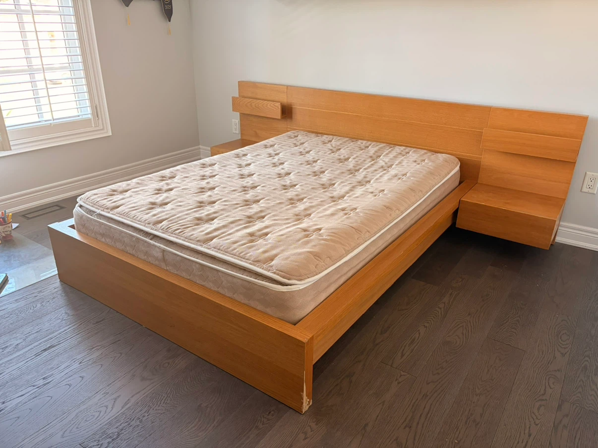 Queen Size Wooden IKEA Bed with Attached Nightstands - photo 3