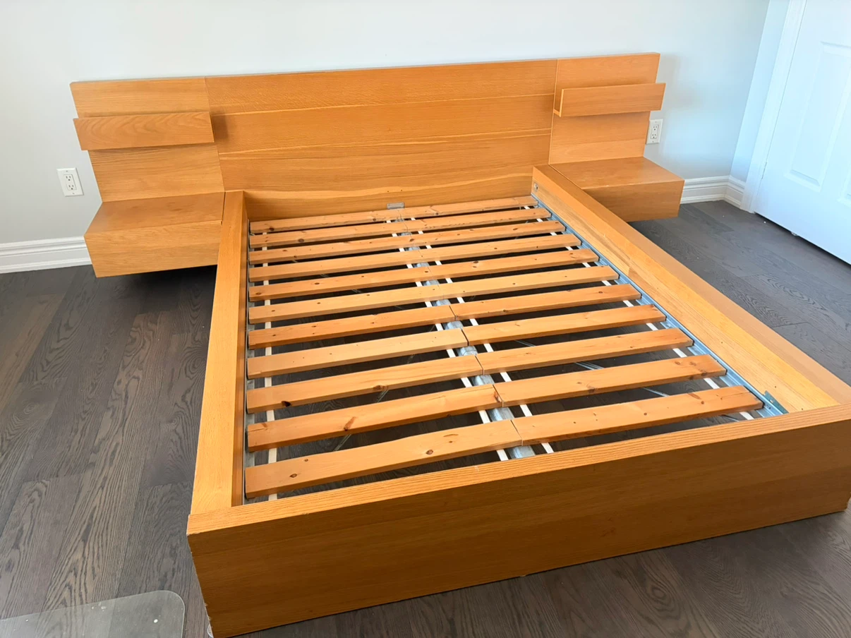Queen Size Wooden IKEA Bed with Attached Nightstands - photo 4