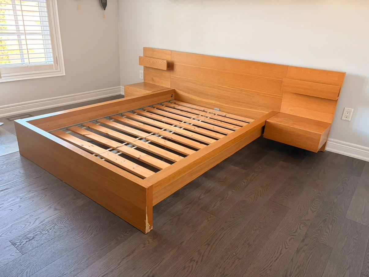 Queen Size Wooden IKEA Bed with Attached Nightstands - photo 5