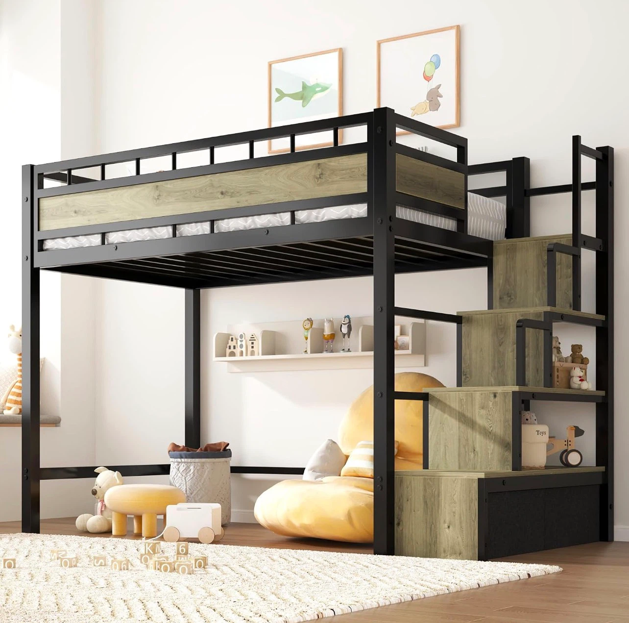 Metal Loft Bed with Built-in Stairs -brand new(in boxes)