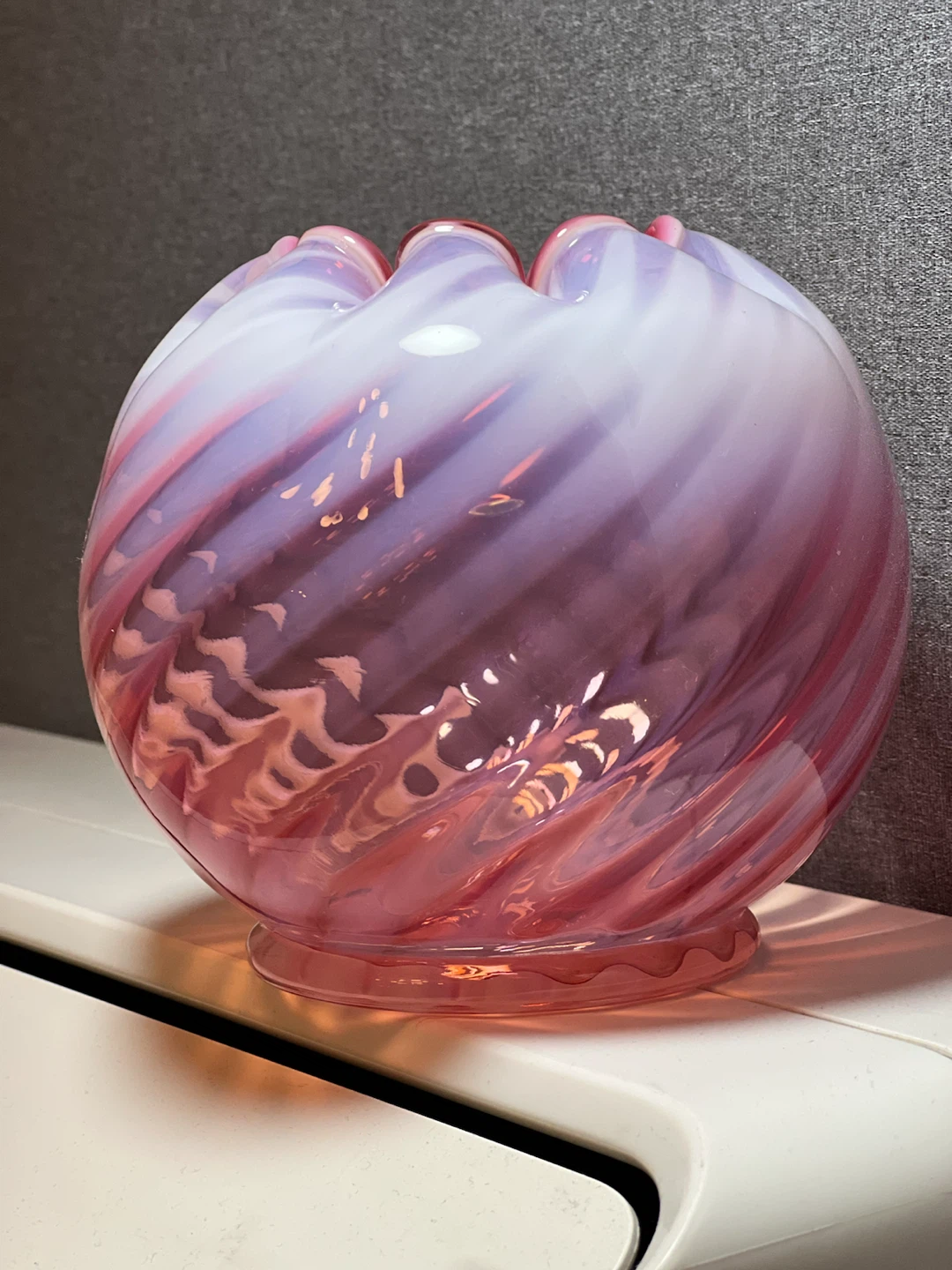 Fenton Cranberry Pink Opalescent Spiral Swirl Rose Bowl / Vase - photo 3