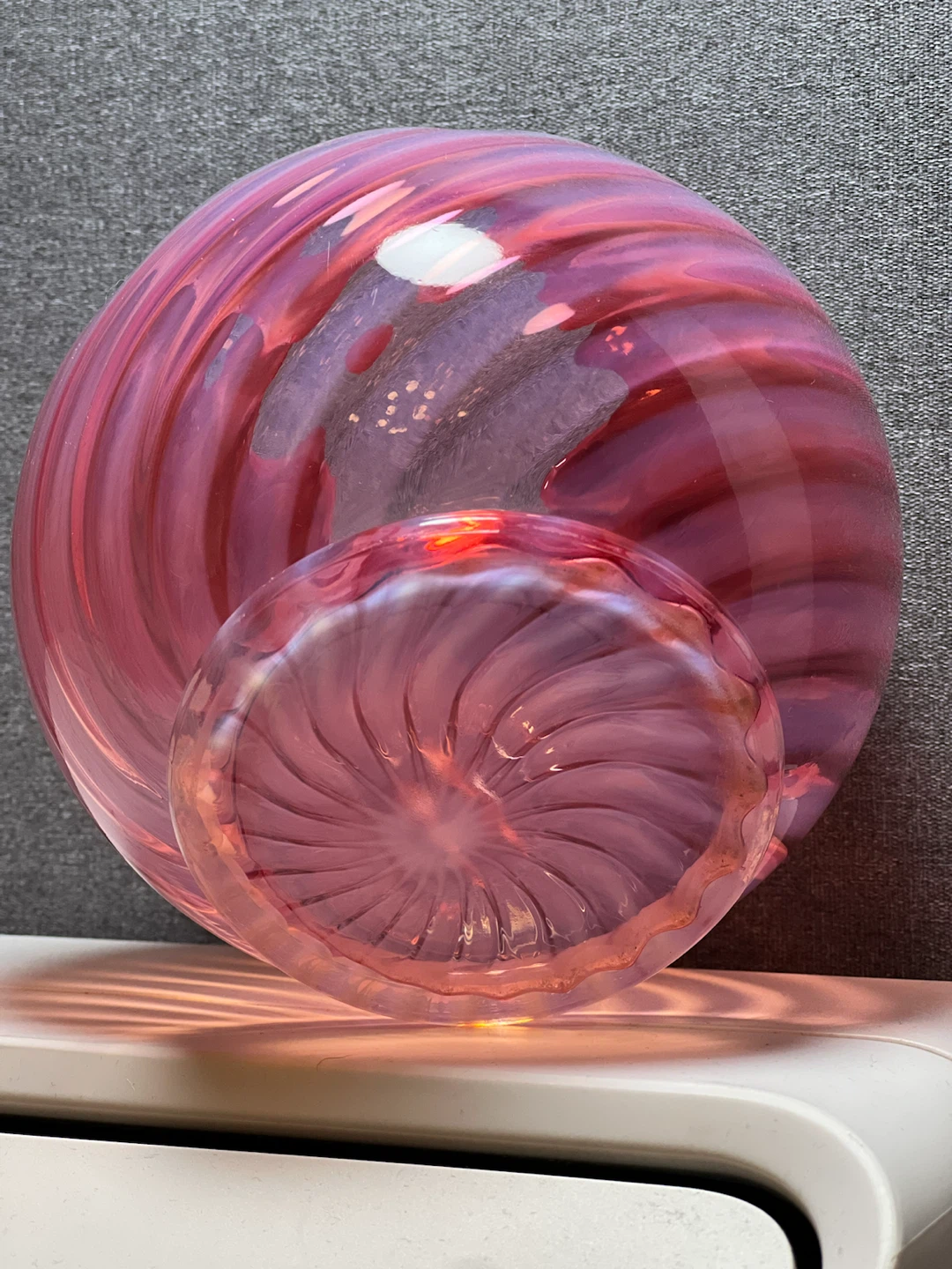 Fenton Cranberry Pink Opalescent Spiral Swirl Rose Bowl / Vase - photo 5