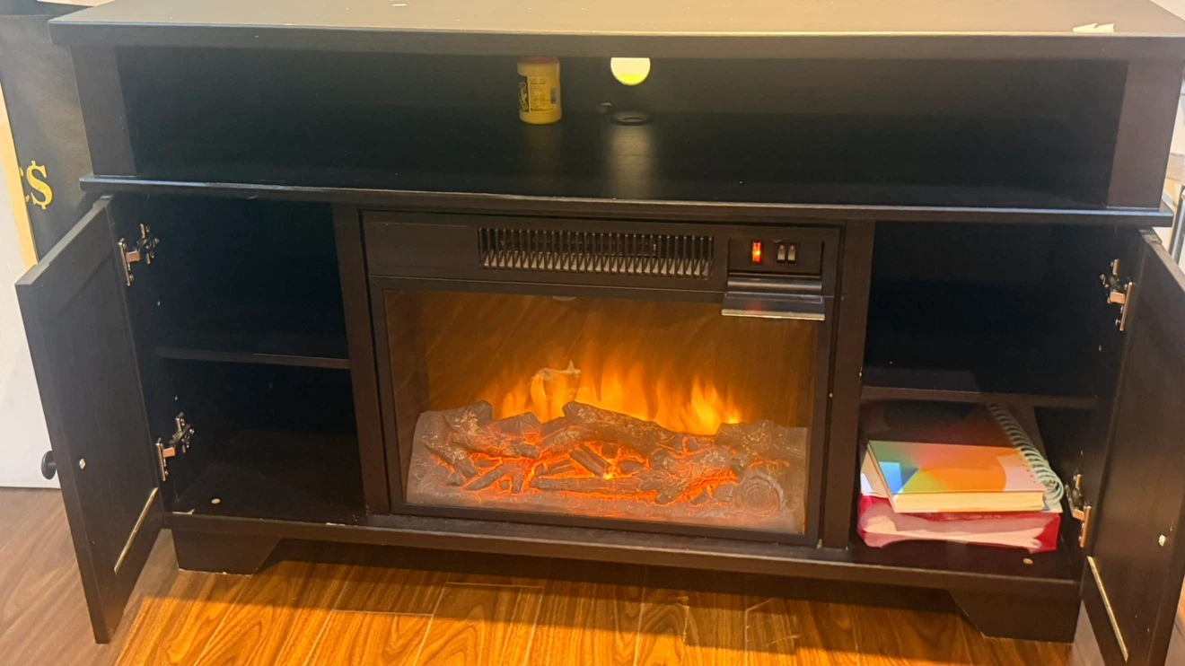 Masterflame Electric Fireplace TV Stand and Storage Ottoman