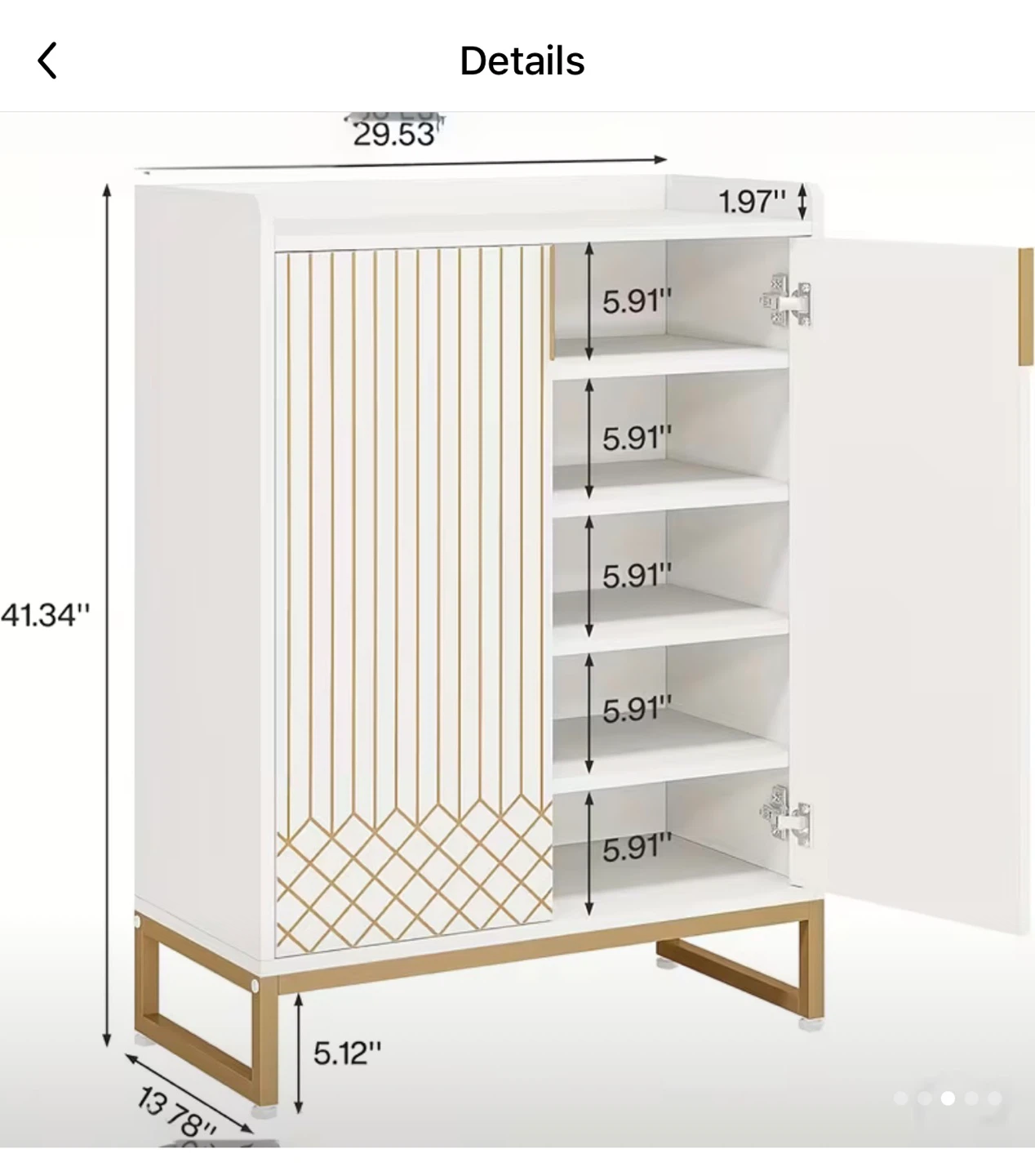 Modern White and Gold Accent Shoe Cabinet - photo 2