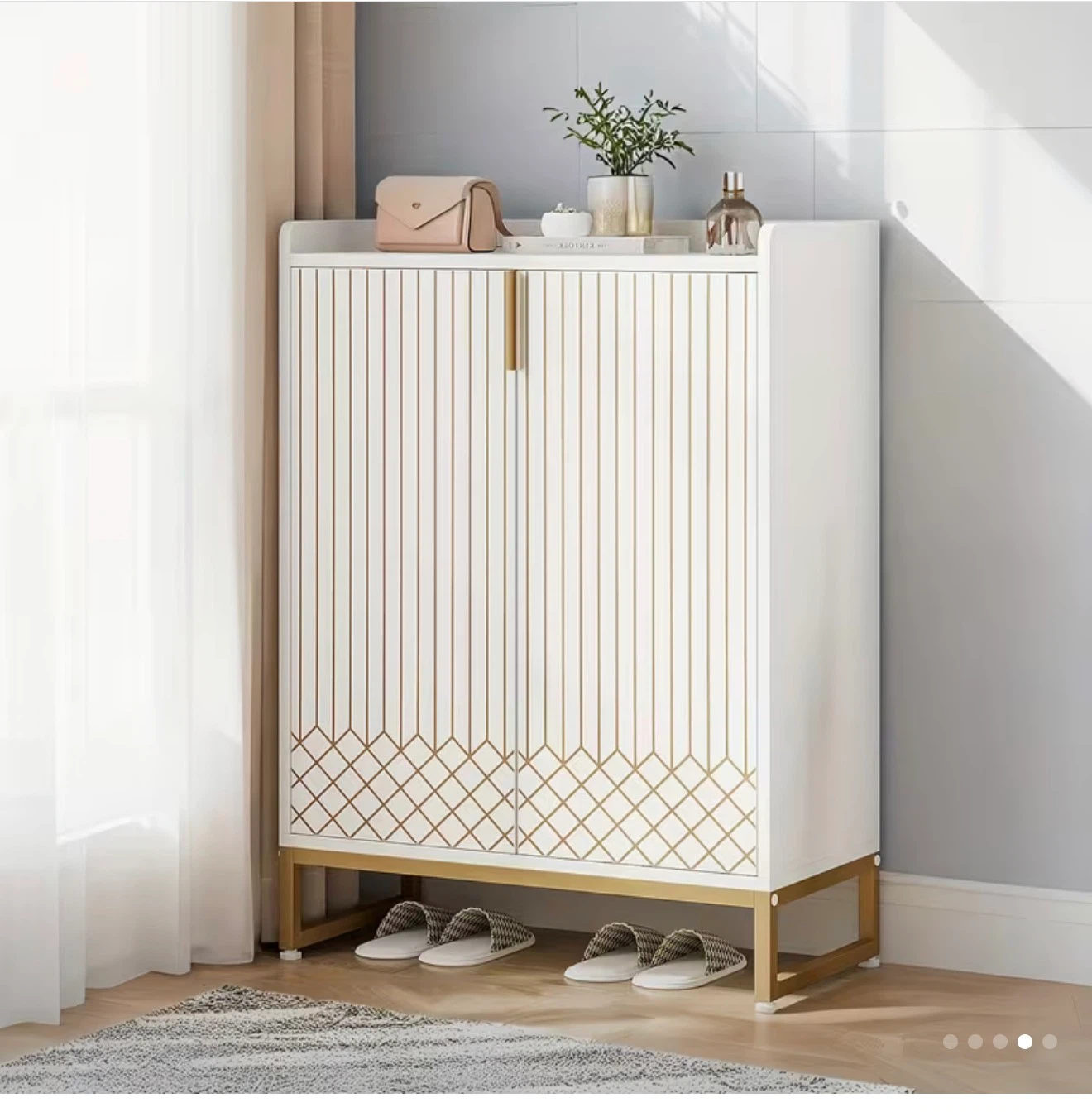 Modern White and Gold Accent Shoe Cabinet - photo 3