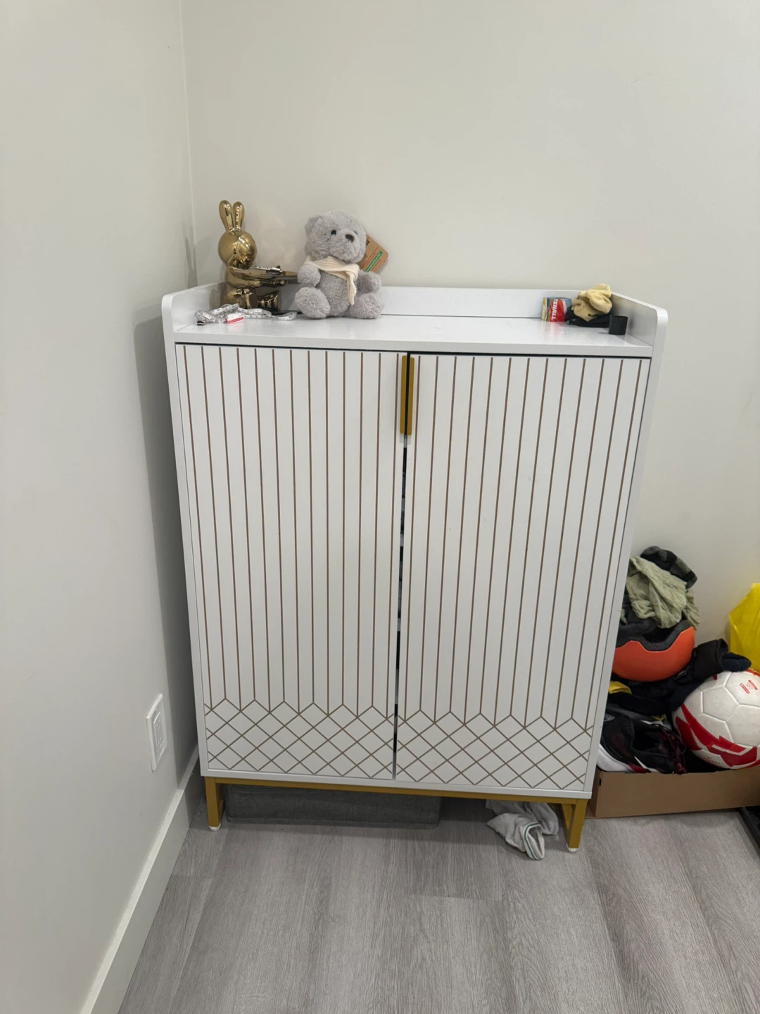 Modern White and Gold Accent Shoe Cabinet - photo 4