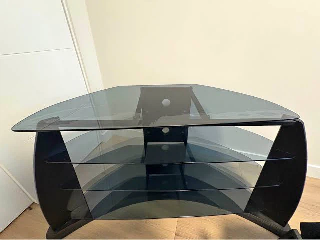 Black Corner TV Stand with Glass Shelves - photo 2