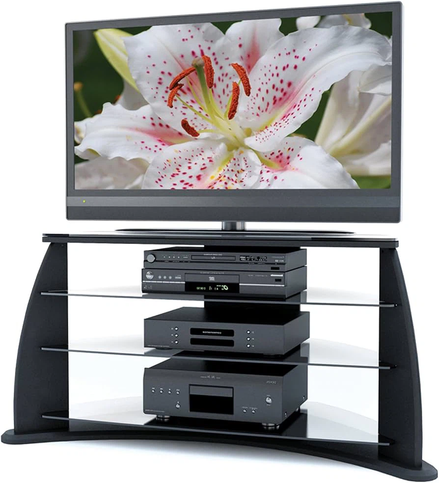 Black Corner TV Stand with Glass Shelves - photo 3