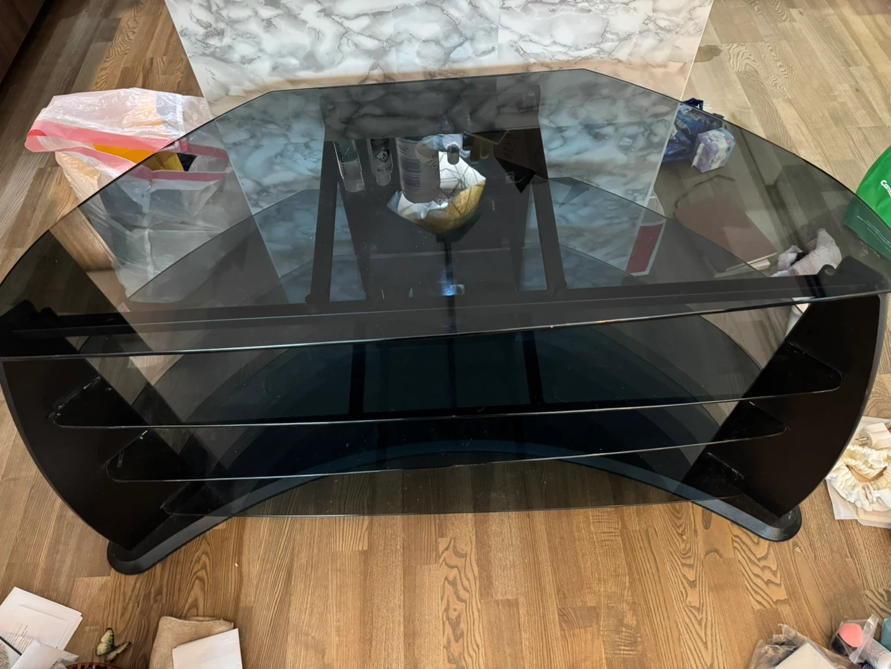 Black Corner TV Stand with Glass Shelves - photo 4
