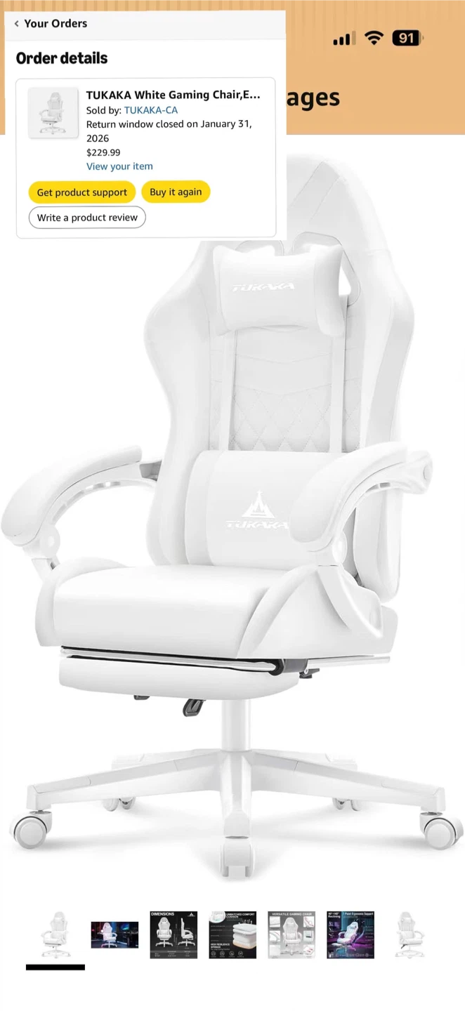 TUKAKA White Gaming Chair