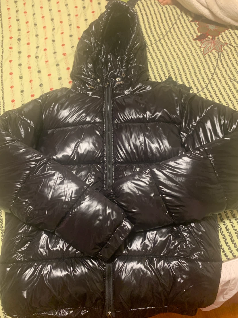 Black Glossy Puffer Jacket with Hood - photo 2