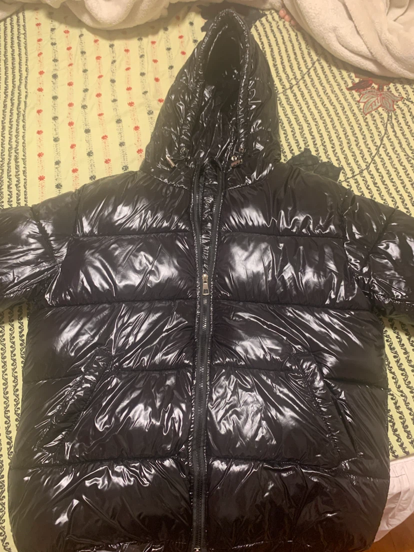 Black Glossy Puffer Jacket with Hood - photo 3