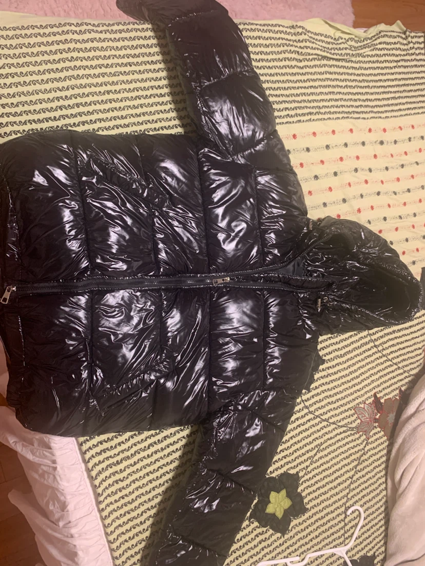 Black Glossy Puffer Jacket with Hood - photo 4