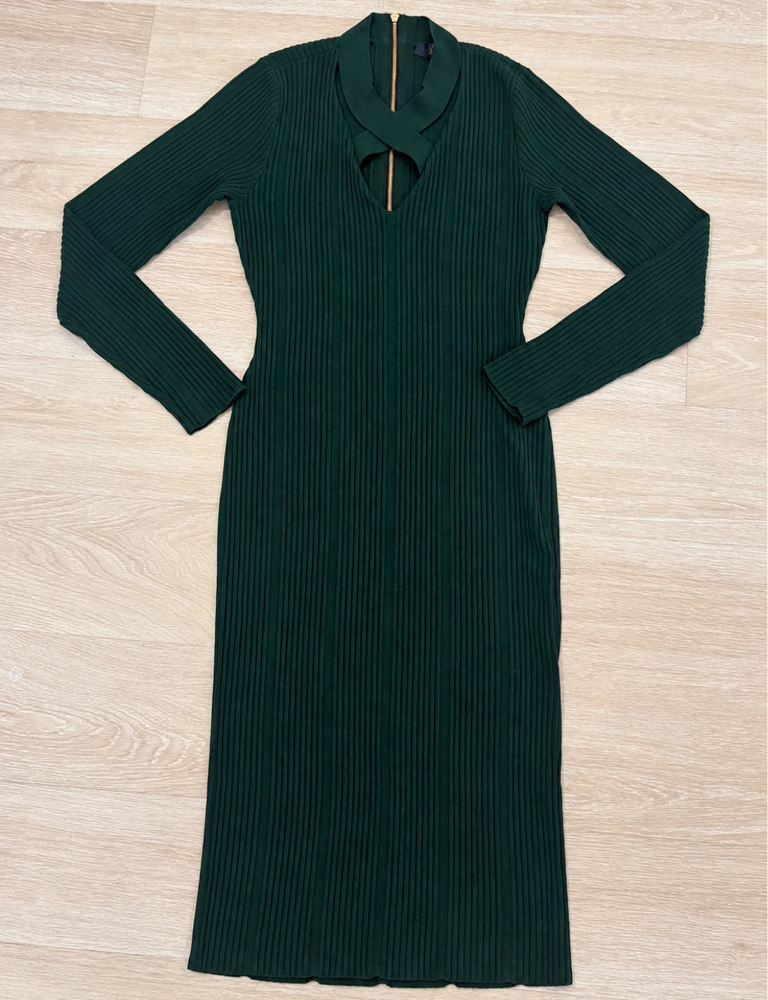 Dark Green Ribbed Knit Dress- Rachel Roy