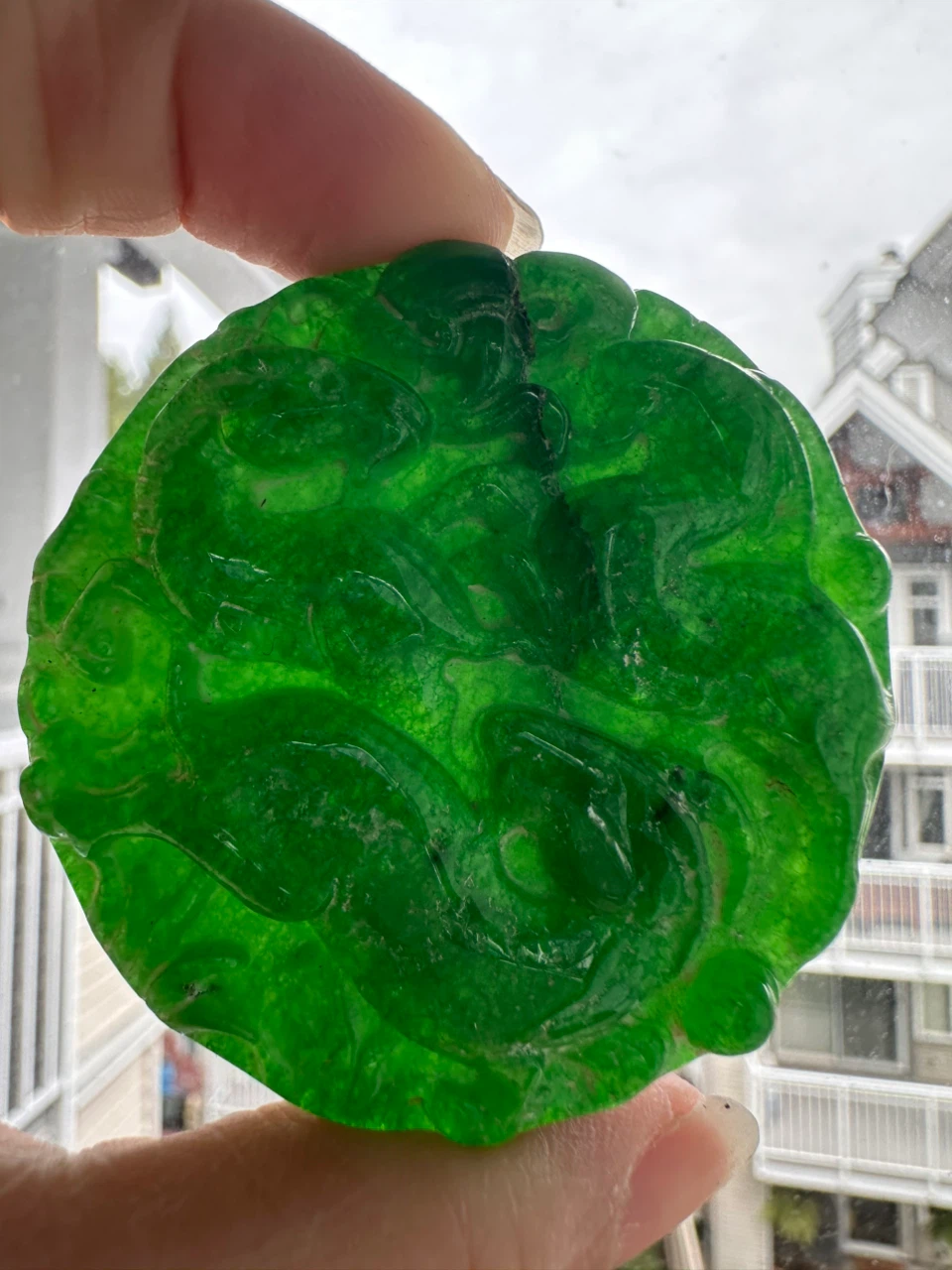 Antique Green Carved Jade Pendant