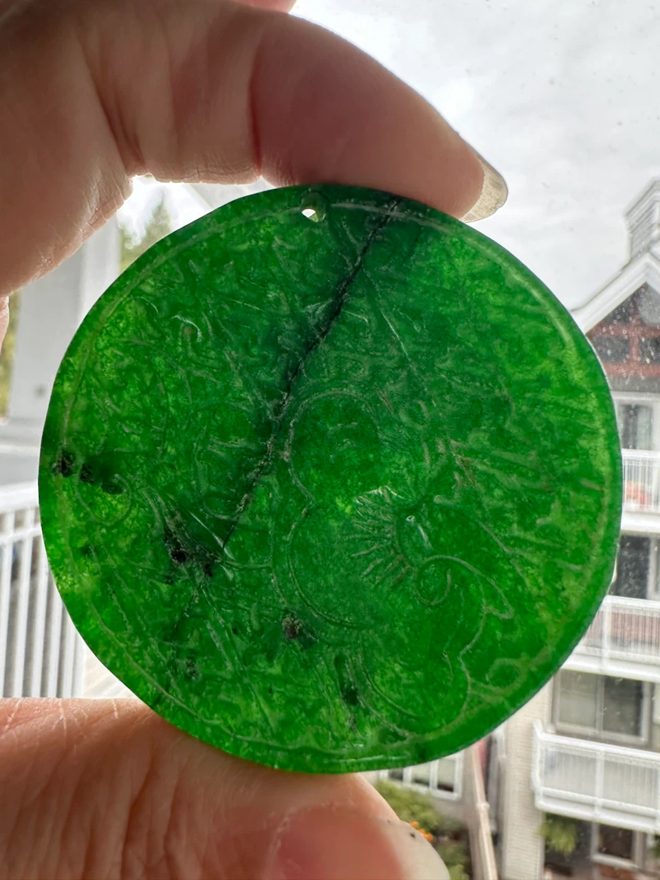 Antique Green Carved Jade Pendant - photo 2