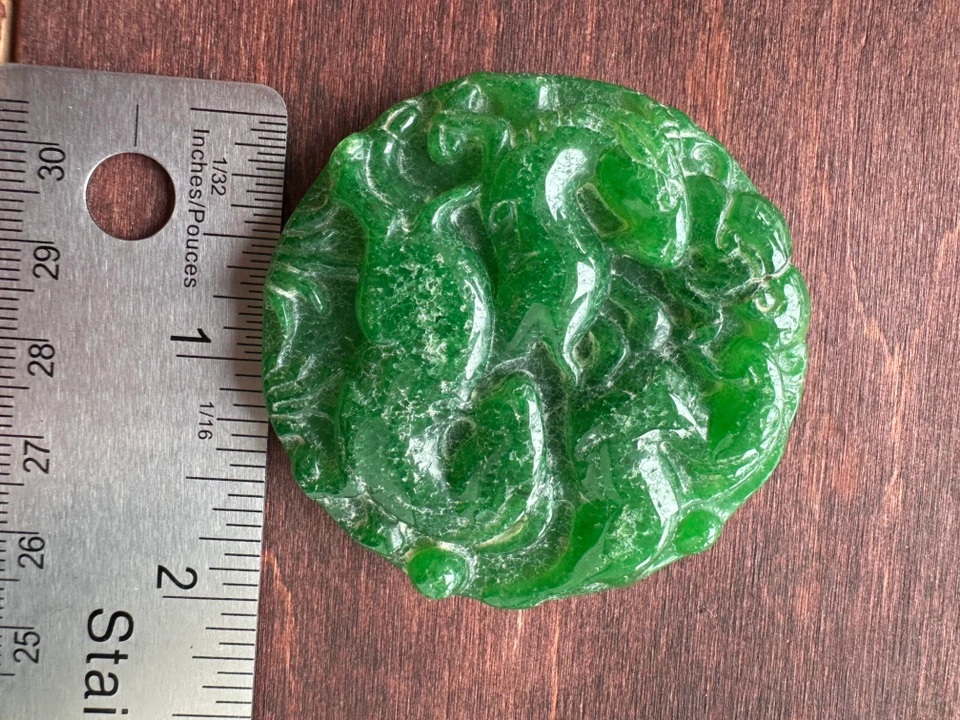 Antique Green Carved Jade Pendant - photo 3