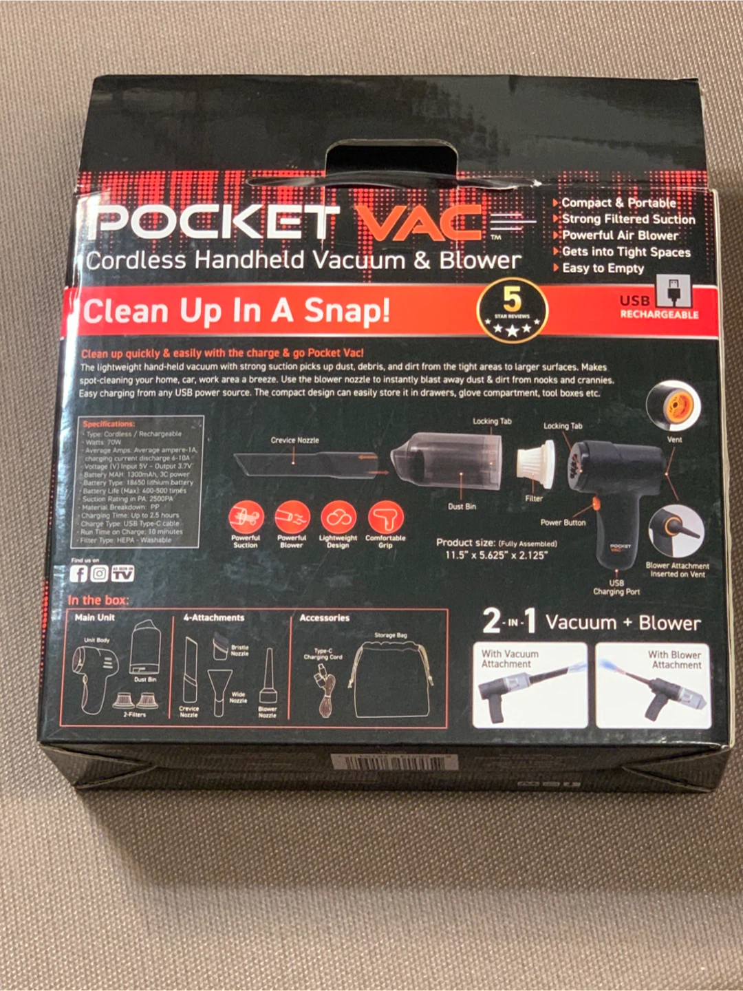 Pocket Vac Cordless Handheld Vacuum and Blower - photo 2