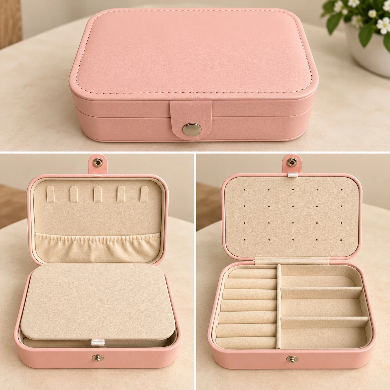 Pink Travel Jewelry Organizer Case – Ring, Earring & Necklace