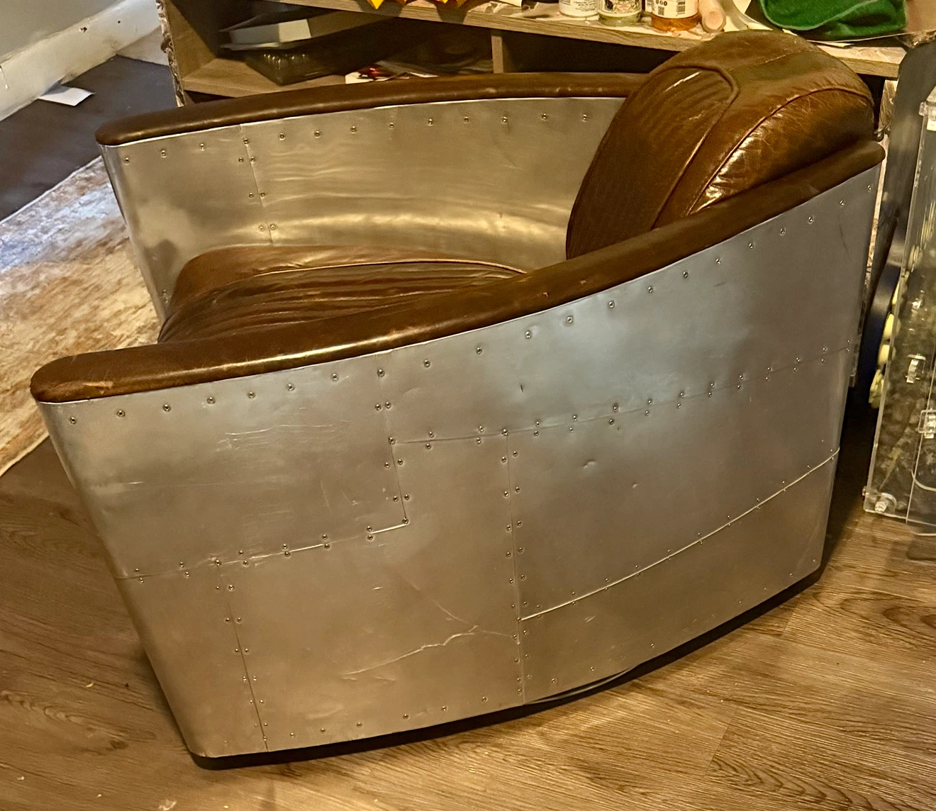 Aviator style furniture set: chair and storage trunks