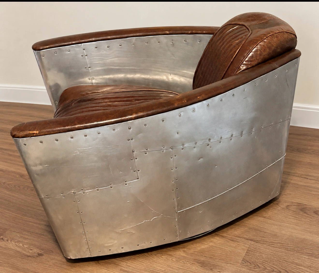 Aviator style furniture set: chair and storage trunks