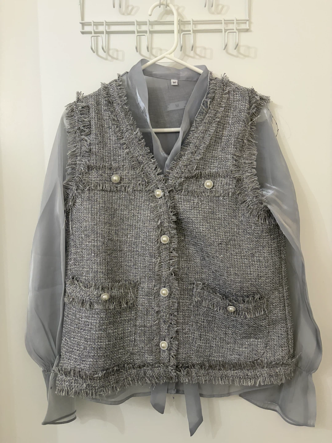 3-Piece Tweed Vest, Skirt, and Blouse Set