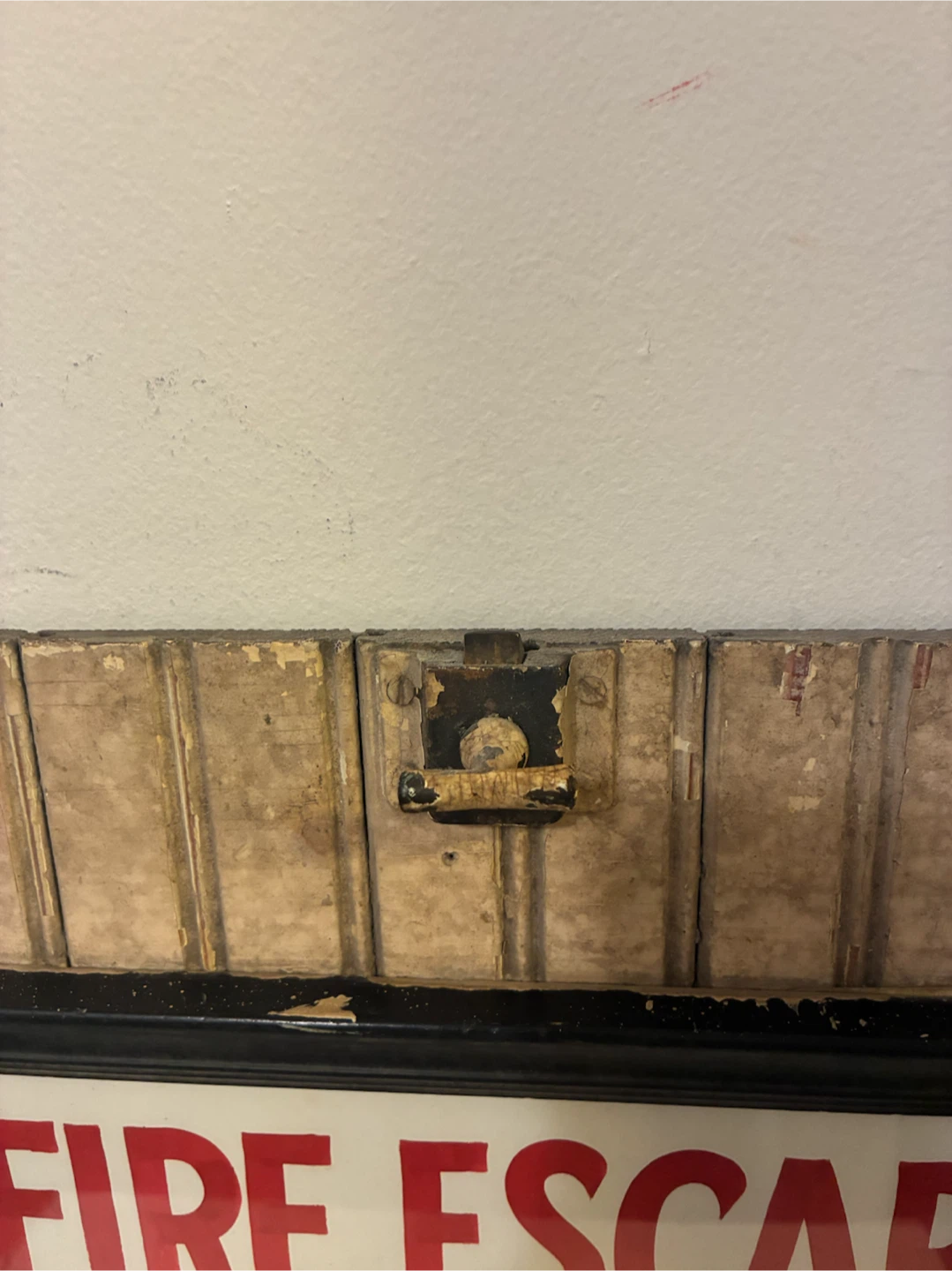 Vintage Fire Escape Sign on Wood Shutter - photo 3