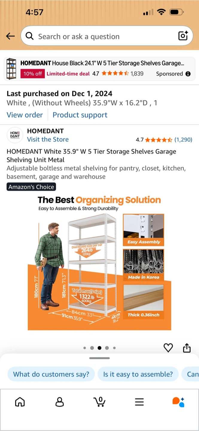 HOMEDANT 5 Tier Metal Storage Shelving Unit White