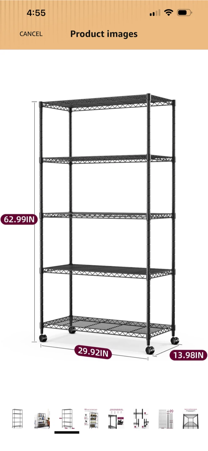 5-Tier Wire Shelving Unit with Wheels