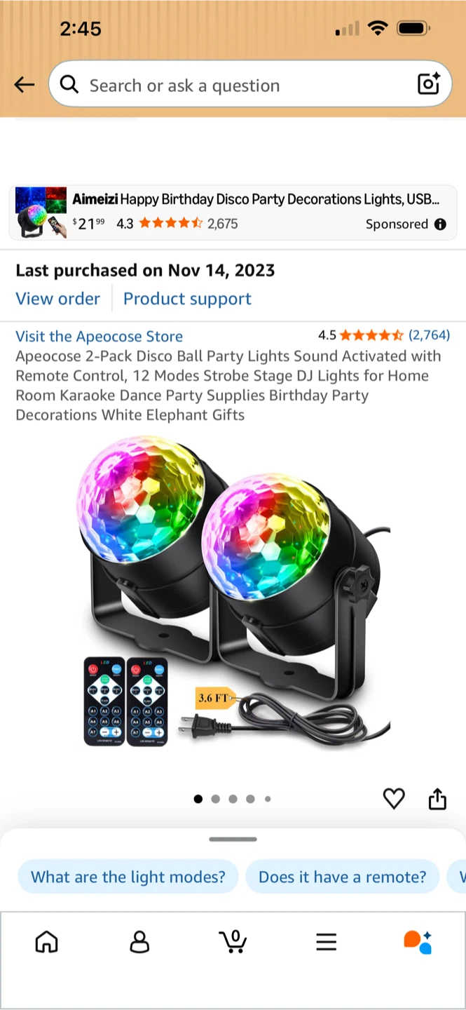 2 set of Apecose 2-Pack Disco Ball Party Lights