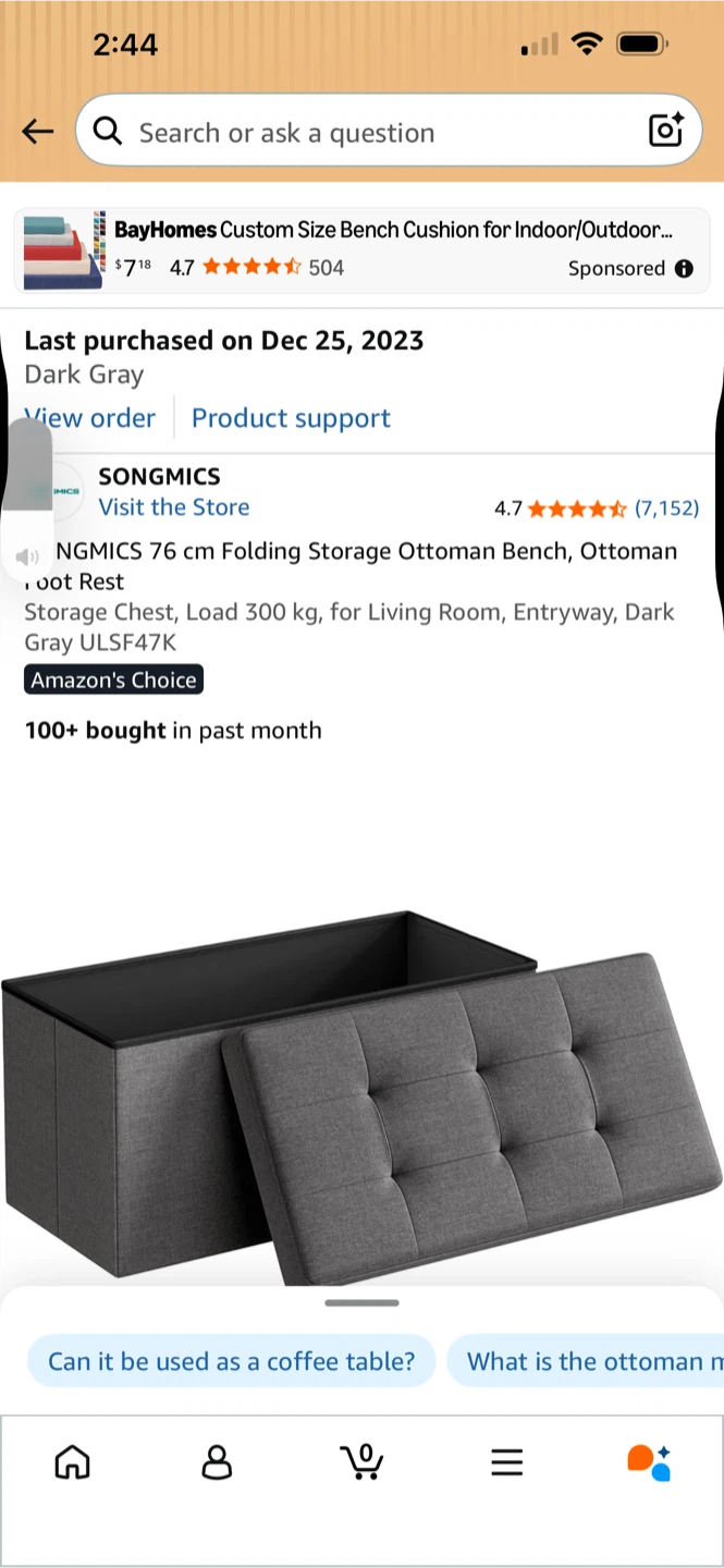 SONGMICS 76 cm Folding Storage Ottoman Bench Dark Gray