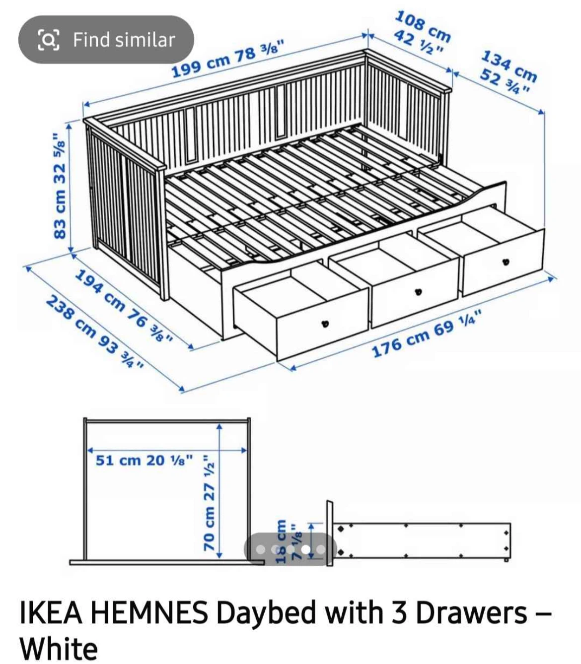 IKEA HEMNES Daybed with 3 Drawers/2 mattresses - White - photo 3