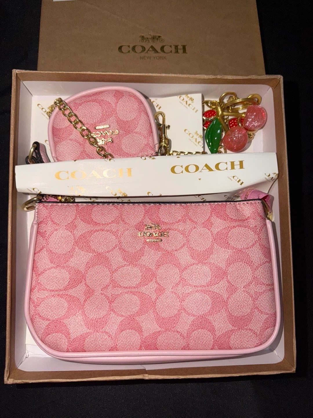 Coach Pink Signature Wristlet Set