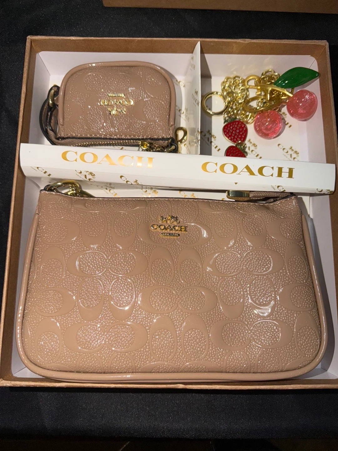 Coach Signature Patent Leather Wristlet and Pouch Set