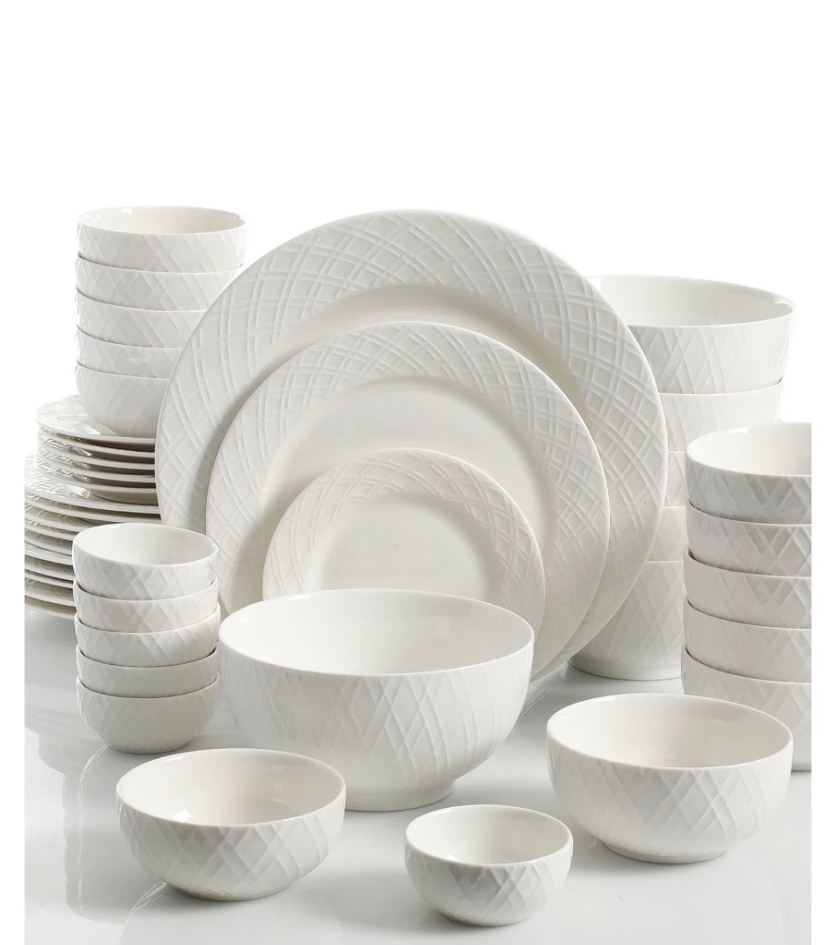 56 piece White Textured Ceramic dinnerwear Set