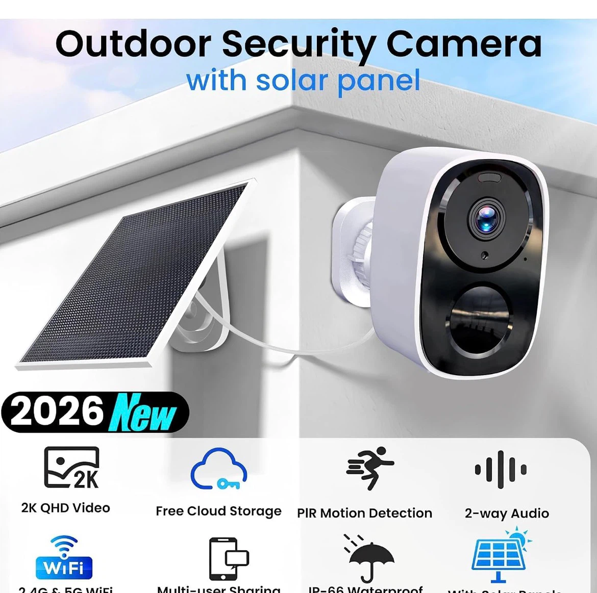 Outdoor Security Camera with Solar Panel