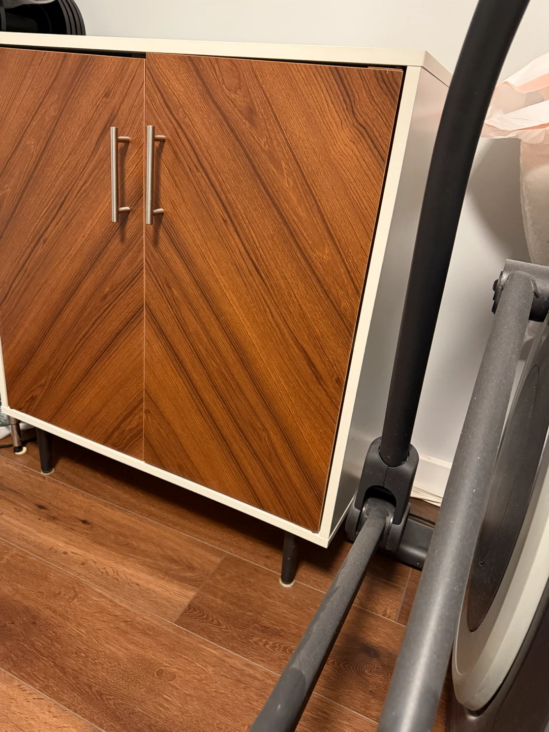 Modern Two-Door Storage Cabinet with Wood Grain Finish