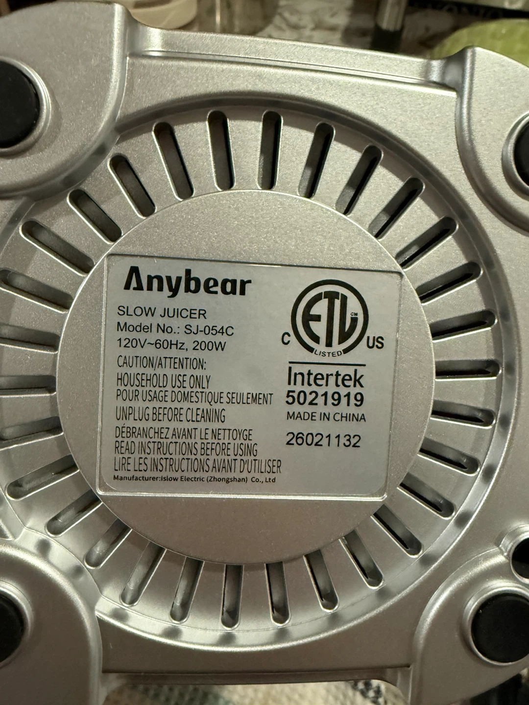 Anybear Slow Juicer Model SJ-054C - photo 5