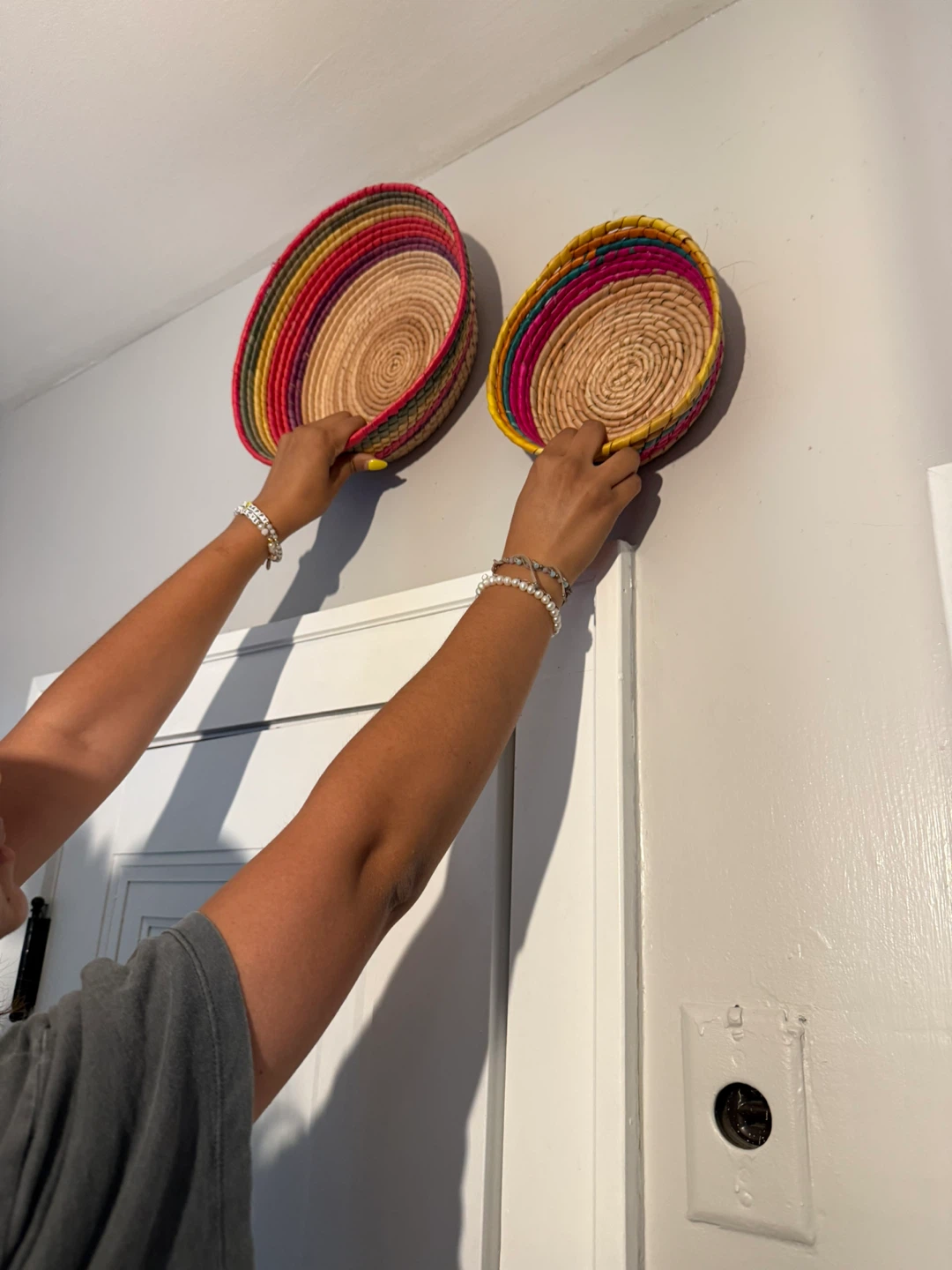 Set of Two Colorful Woven Wall Baskets