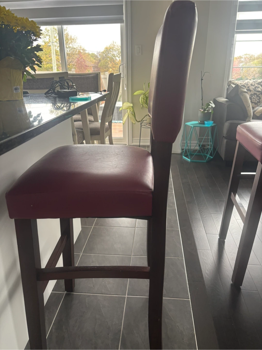 Two Burgundy Leather Bar Stools - photo 2