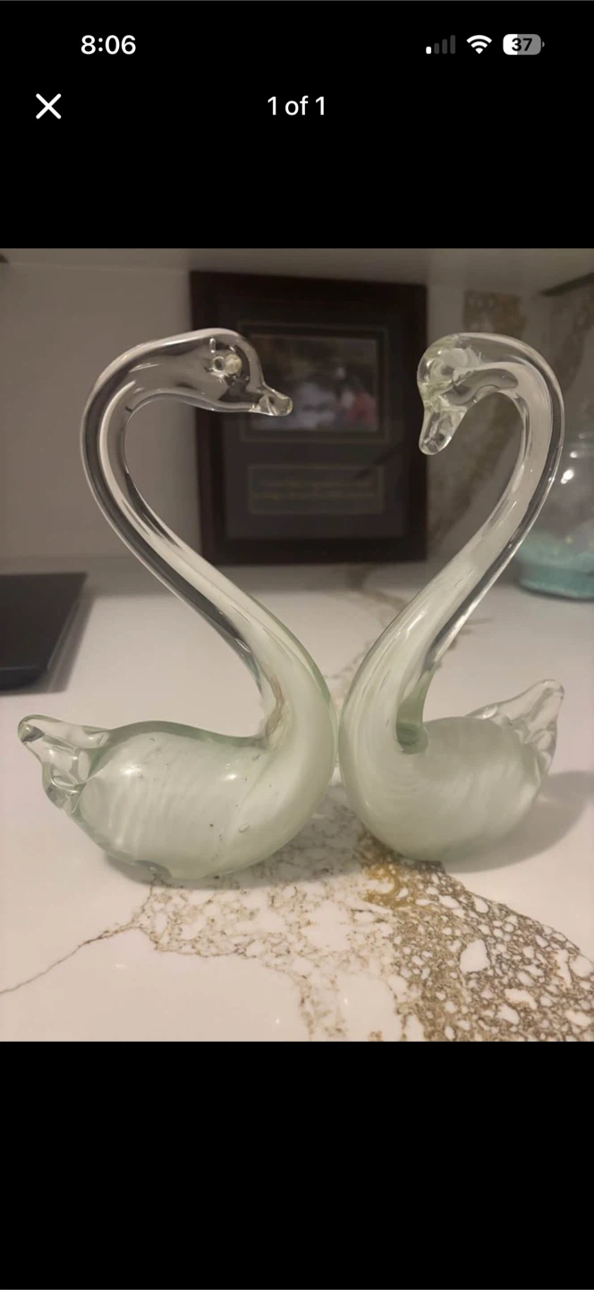 Pair of Clear Glass Swan Figurines