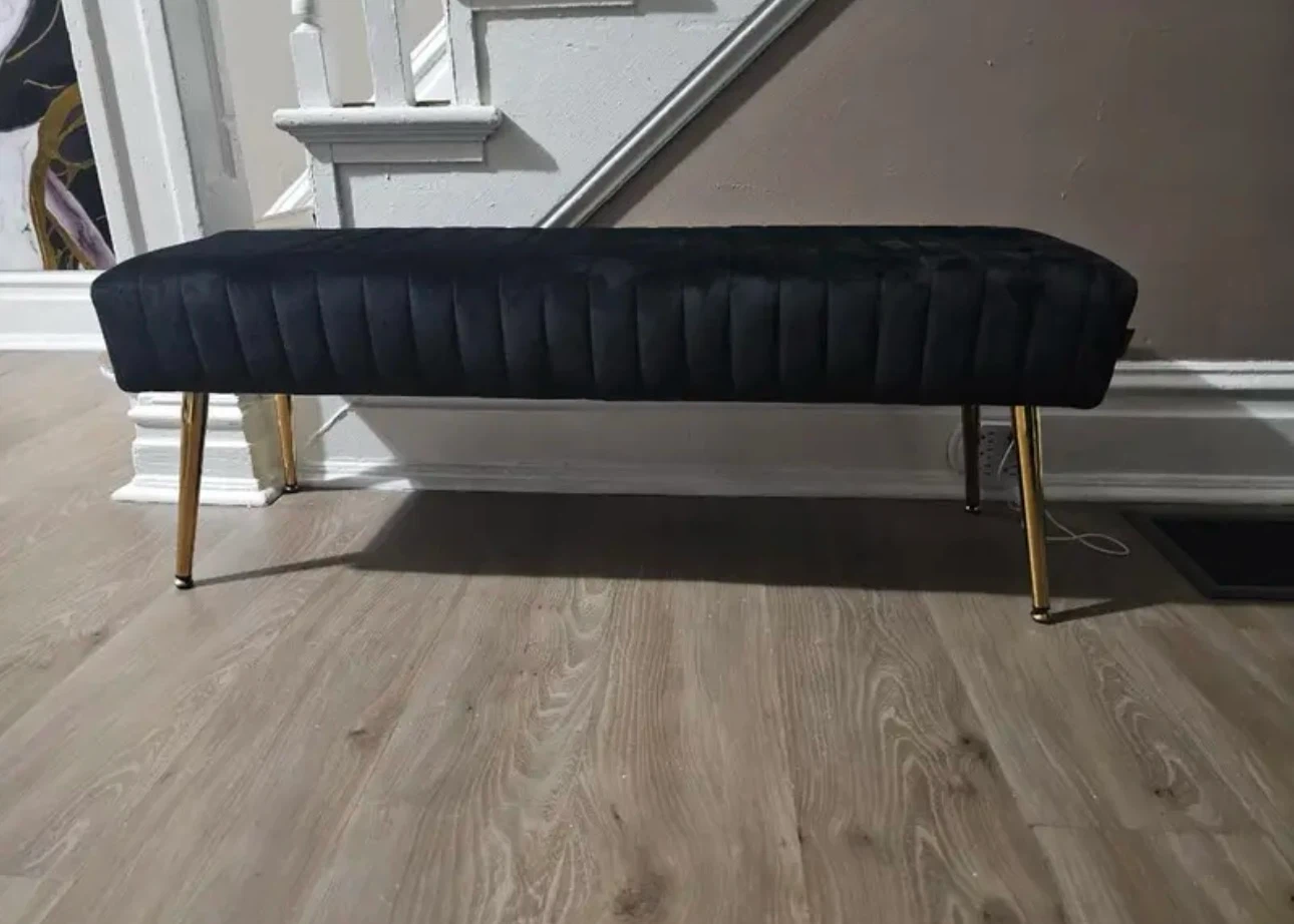 Black Velvet Upholstered Bench