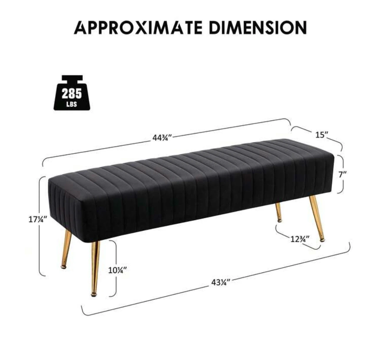 Black Velvet Upholstered Bench - photo 3