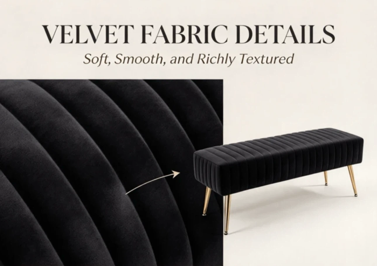 Black Velvet Upholstered Bench - photo 4