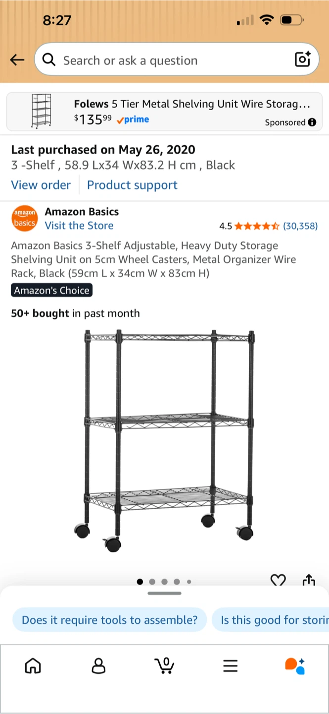 Amazon Basics 3-Shelf Adjustable Metal Storage Unit